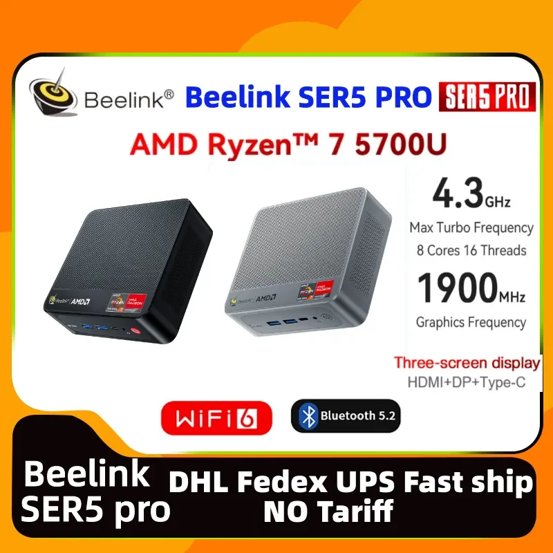 Beelink SER5 AMD Ryzen 7 5700U ӿ ̴ PC, 繫 Ȩ , ̴ PC RAM 16GB 32GB SSD 500GB 1TB WiFi6 DP DDR4 PC, ǰ